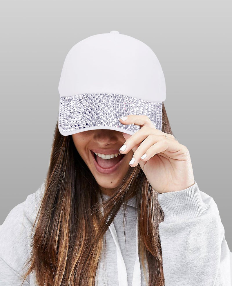 Ztl Womens Studded Rhinestone Baseball Cap Dad Trucker Hat Sparkle Bling Sun Hat A - White - Image 4